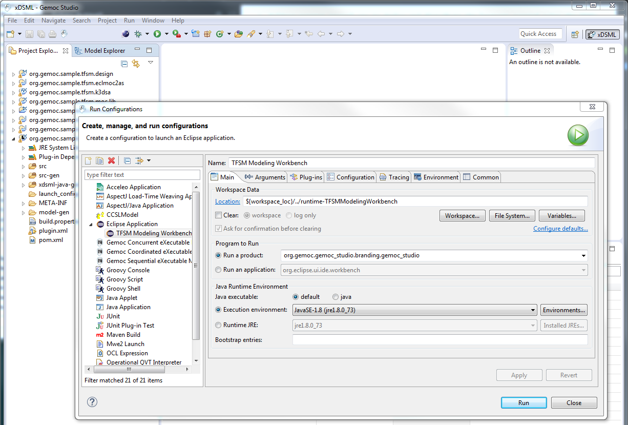 Runtime workbench launch configuration